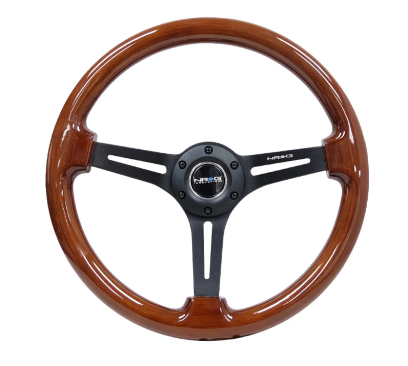 NRG Reinforced Steering Wheel (350mm / 3in. Deep) Brown Wood w/Blk Matte Spoke/Black Center Mark - Image 2