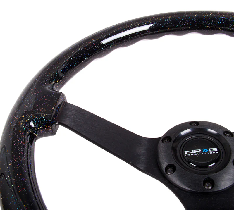 NRG Reinforced Steering Wheel (350mm / 3in Deep) Classic Blk Sparkle Wood Grain w/Blk 3-Spoke Center - Image 2