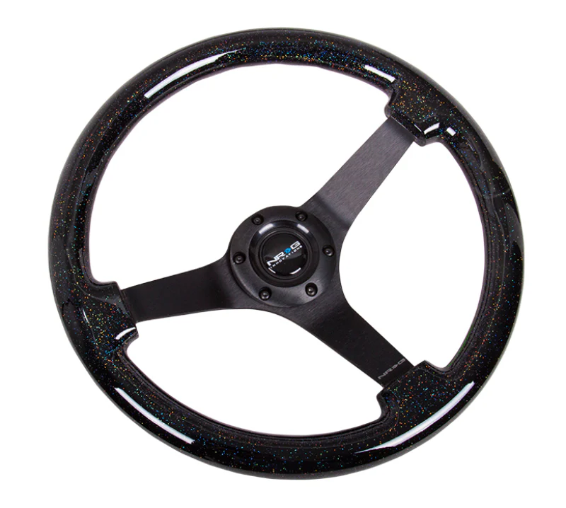 NRG Reinforced Steering Wheel (350mm / 3in Deep) Classic Blk Sparkle Wood Grain w/Blk 3-Spoke Center - Image 3