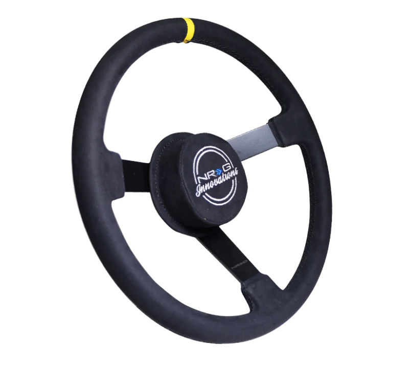 NRG Reinforced Steering Wheel (380mm) Nascar/ Alcantara 3 Spoke w/ NRG Logo/ Removable Crushed Pad - Image 3