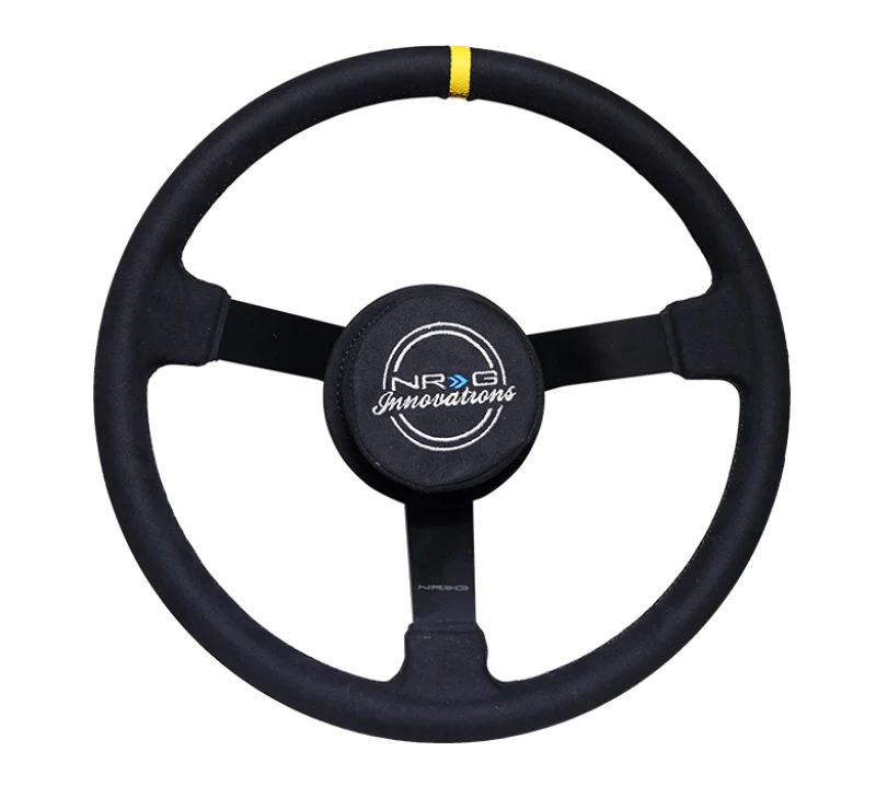 NRG Reinforced Steering Wheel (380mm) Nascar/ Alcantara 3 Spoke w/ NRG Logo/ Removable Crushed Pad - Image 4