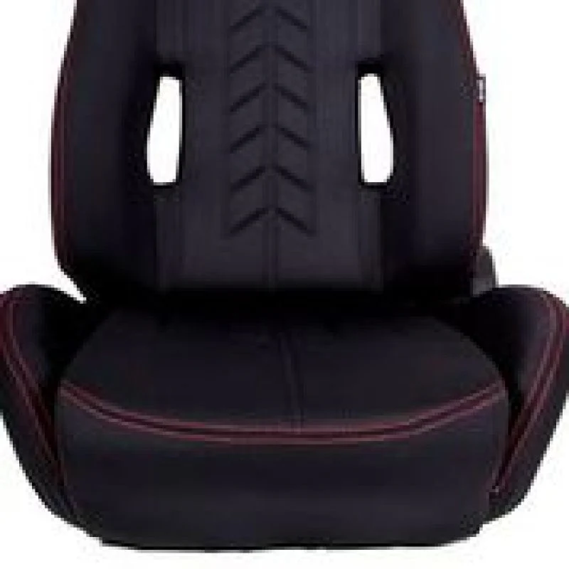 NRG Sport Seats (Pair) Cloth w/NRG Logo & NRG Arrow Cushion Imprint - Black w/Red Stitch - Image 3