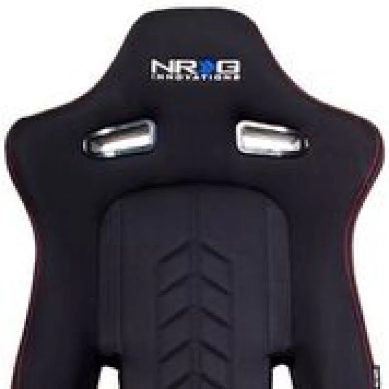 NRG Sport Seats (Pair) Cloth w/NRG Logo & NRG Arrow Cushion Imprint - Black w/Red Stitch - Image 5