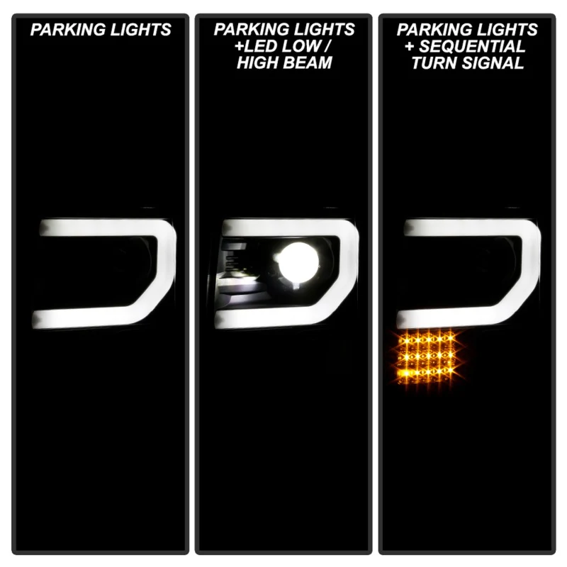 Spyder Ford F150 09-14 Halogen Light Bar Projector Headlights Black PRO-YD-FF15009PL-SEQ-BK - Image 8