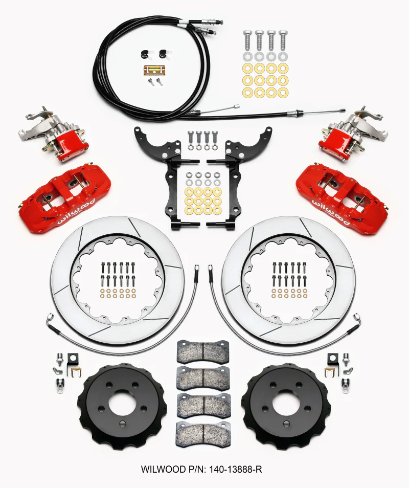 Wilwood AERO4 / MC4 Rear Kit 14.00 Red 15-23 Mustang w/Lines & Cables